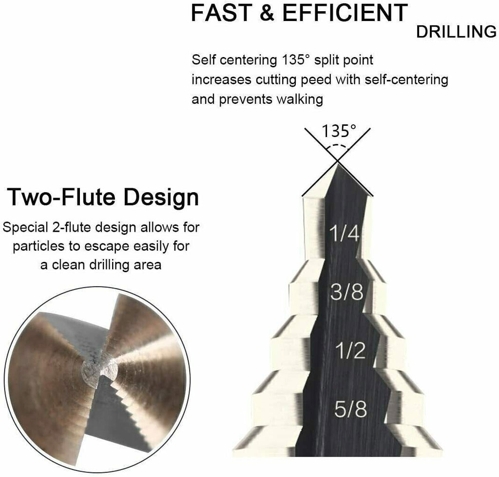 5Pcs HSS Cobalt Hole Large Metal Step Drill Bit Set Titanium Cutter Cone 50 Size