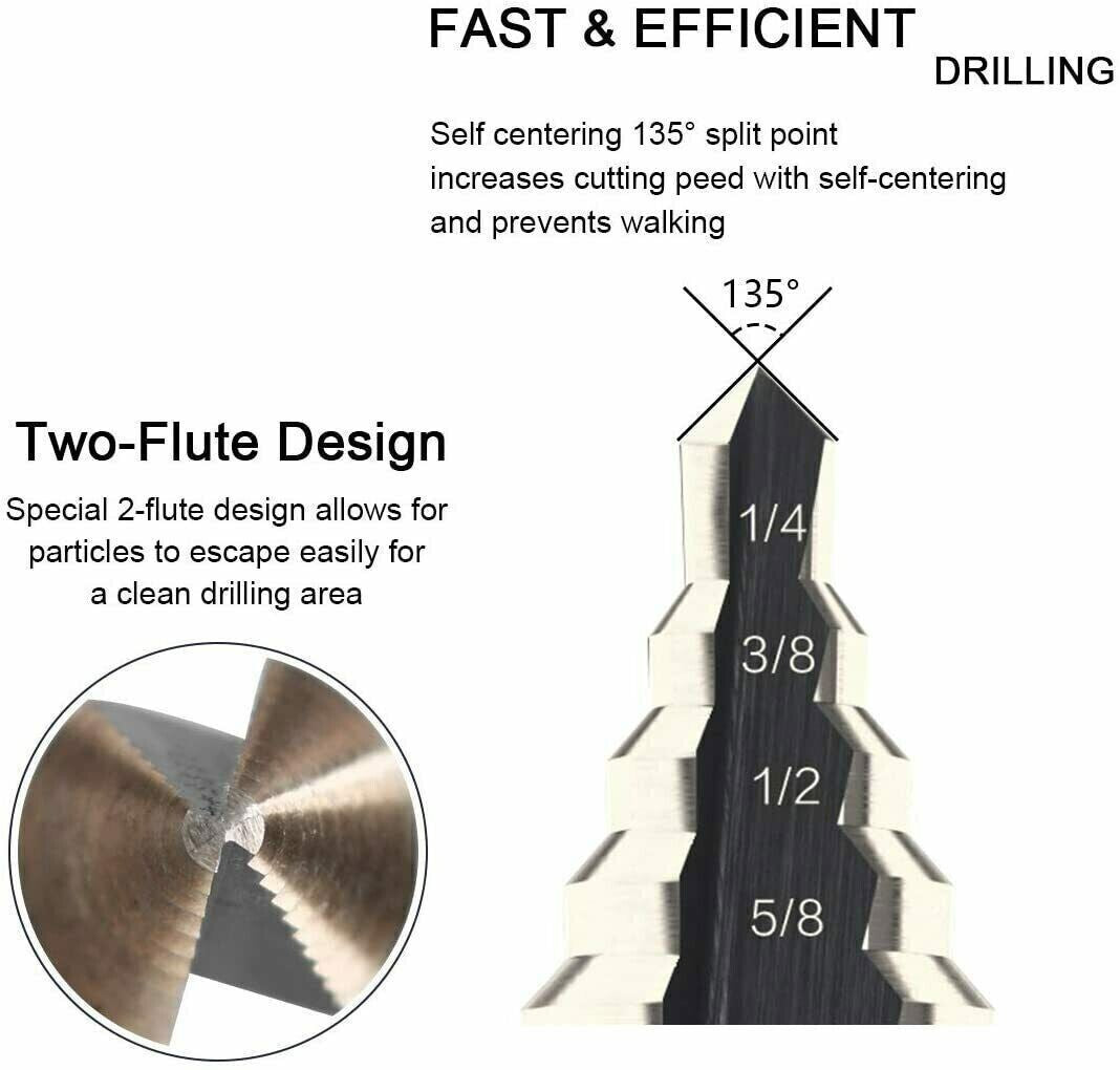 5Pcs HSS Cobalt Hole Large Metal Step Drill Bit Set Titanium Cutter Cone 50 Size
