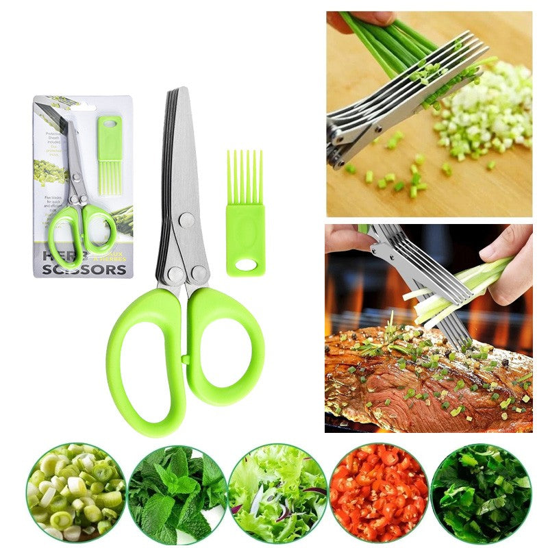 Multipurpose Kitchen Chopping Shear Herb Scissors Set with 5 Blades and Cover