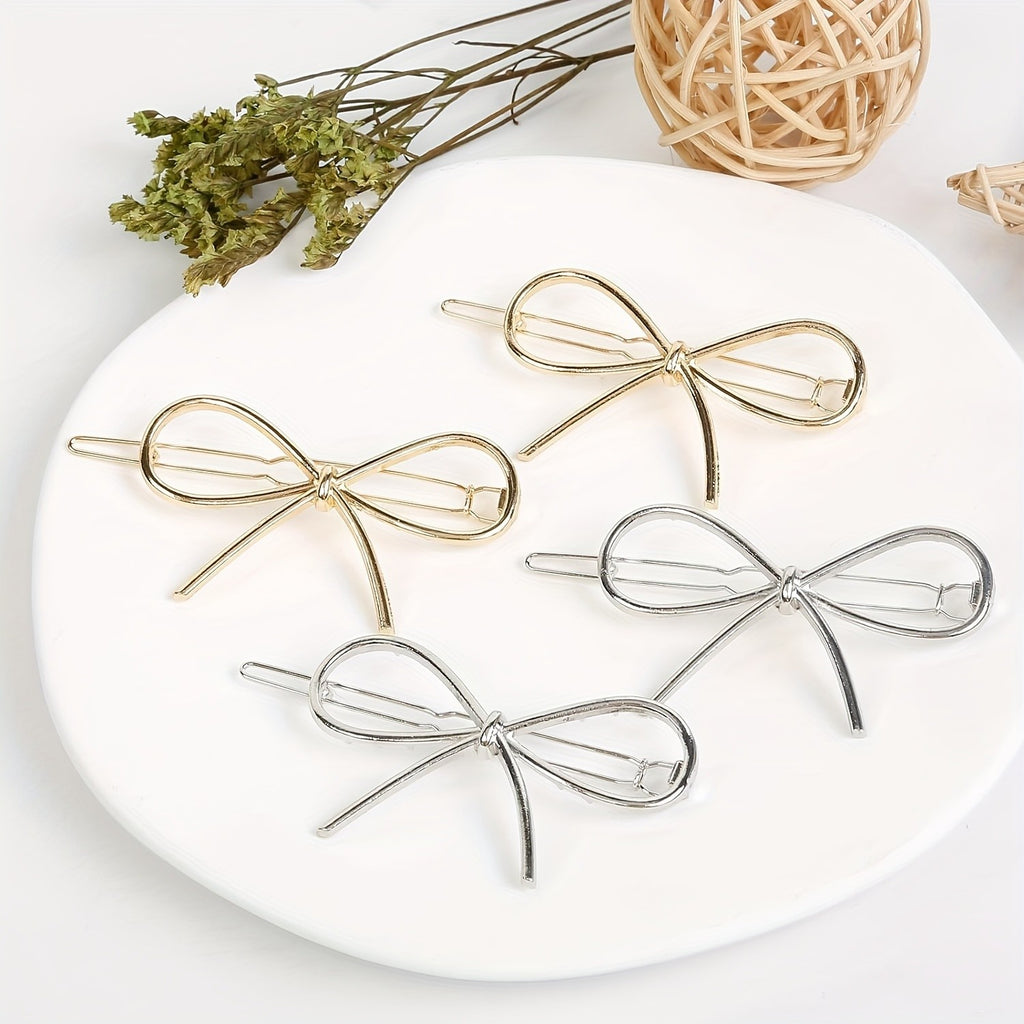 4pcs Metal Bow Hair Clips Barrettes Chic Hair Pin Simple Hair Accessories