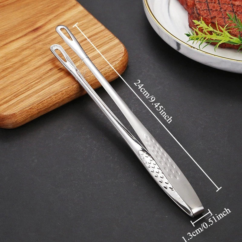 1 PCS BBQ Cooking Tongs Stainless Steel Heavy Duty Kitchen Food Serving Tongs