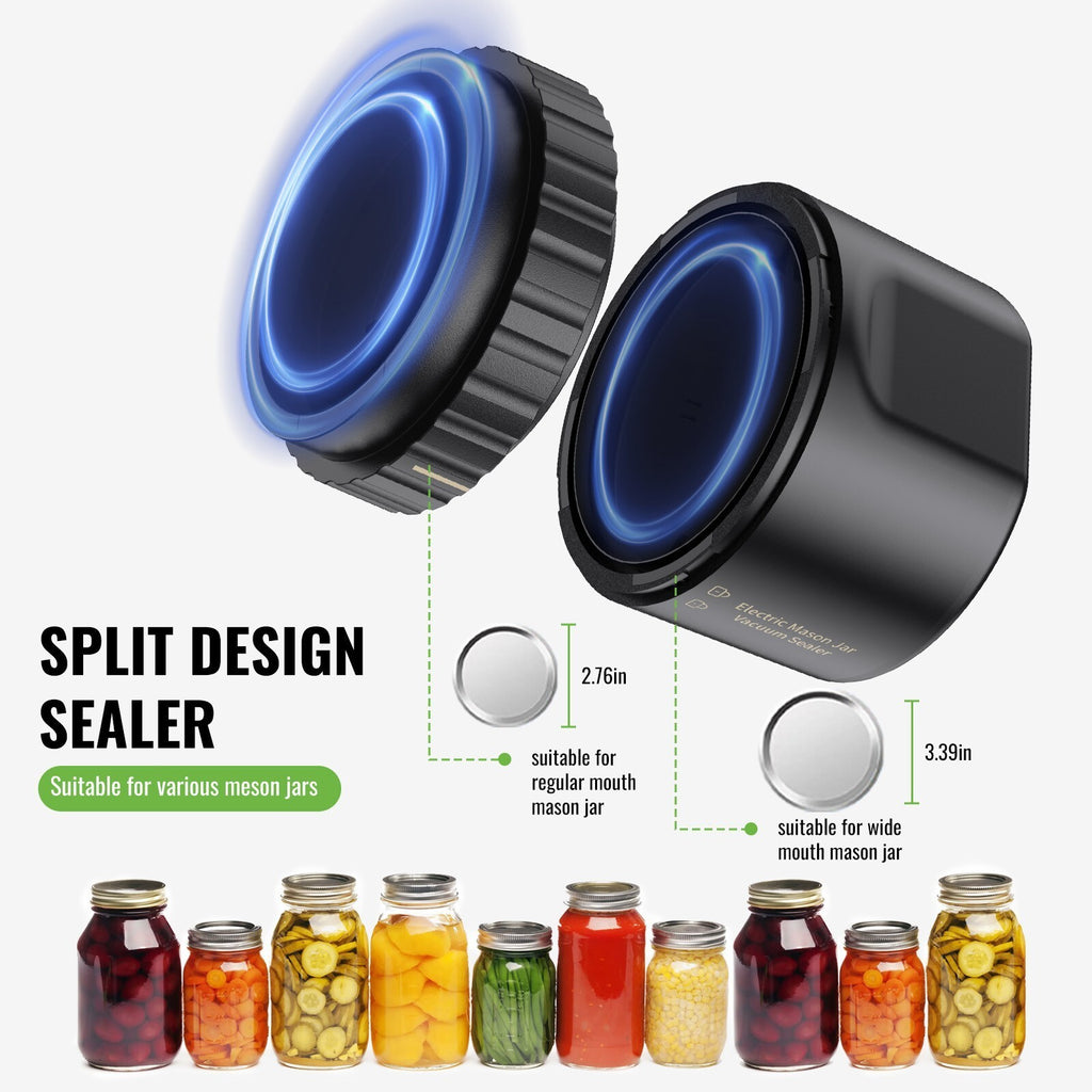 Mason Jar Electric Vacuum Sealer Kit for Wide & Regular Genie Jars &10 Lids