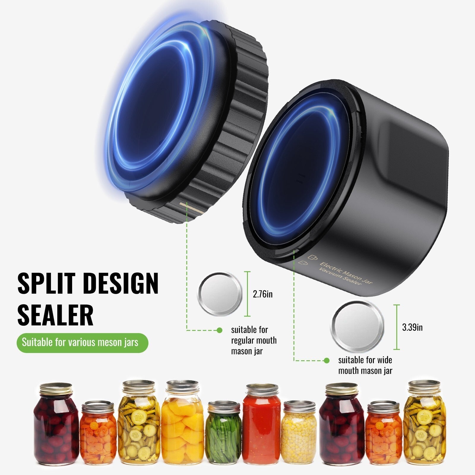 Mason Jar Electric Vacuum Sealer Kit for Wide & Regular Genie Jars &10 Lids