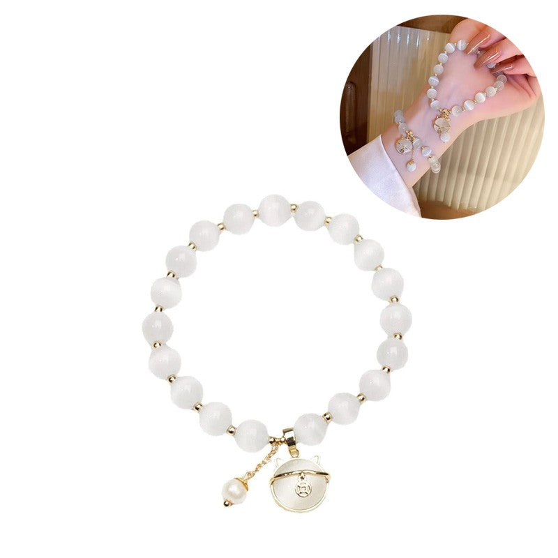 Moonstone Beads Cat Bracelet Lucky Attracting Wealth Women Jewelry Gift