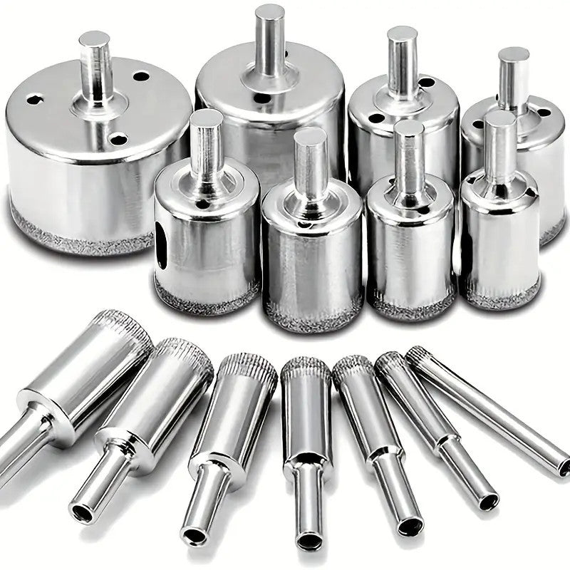 15Pcs Diamond Hole Saw Drill Bit Set Glass Tile Ceramic Marble Cut Guide Tool