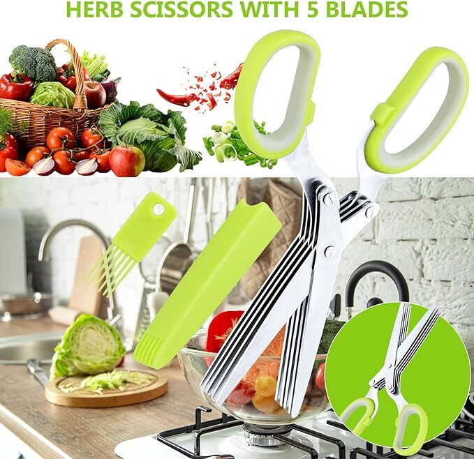 Multipurpose Kitchen Chopping Shear Herb Scissors Set with 5 Blades and Cover