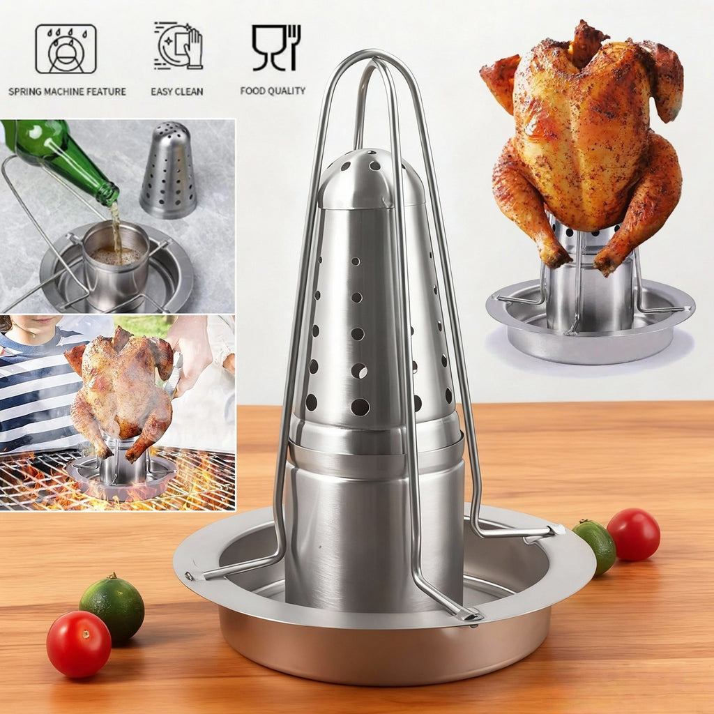 Chicken Roaster Rack Stainless Steel Beer Can Turkey Stand BBQ Grill Holder