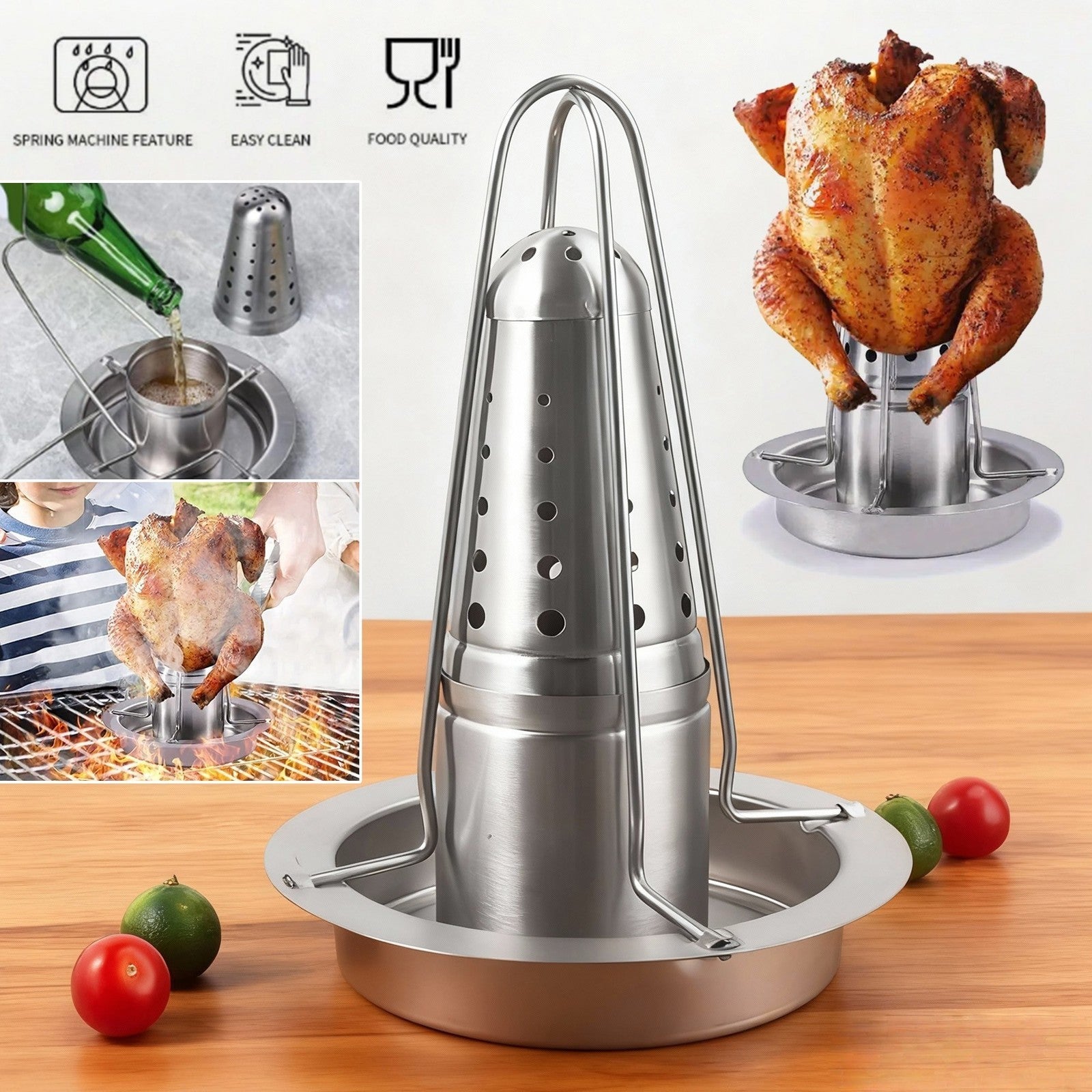 Chicken Roaster Rack Stainless Steel Beer Can Turkey Stand BBQ Grill Holder