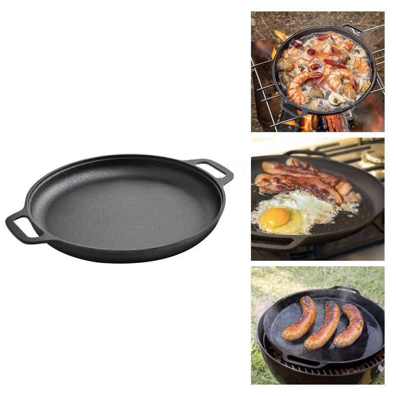 Cast Iron Pizza Pan Pancake Frying Skillet Kitchen Cookware Baking Grill Plate