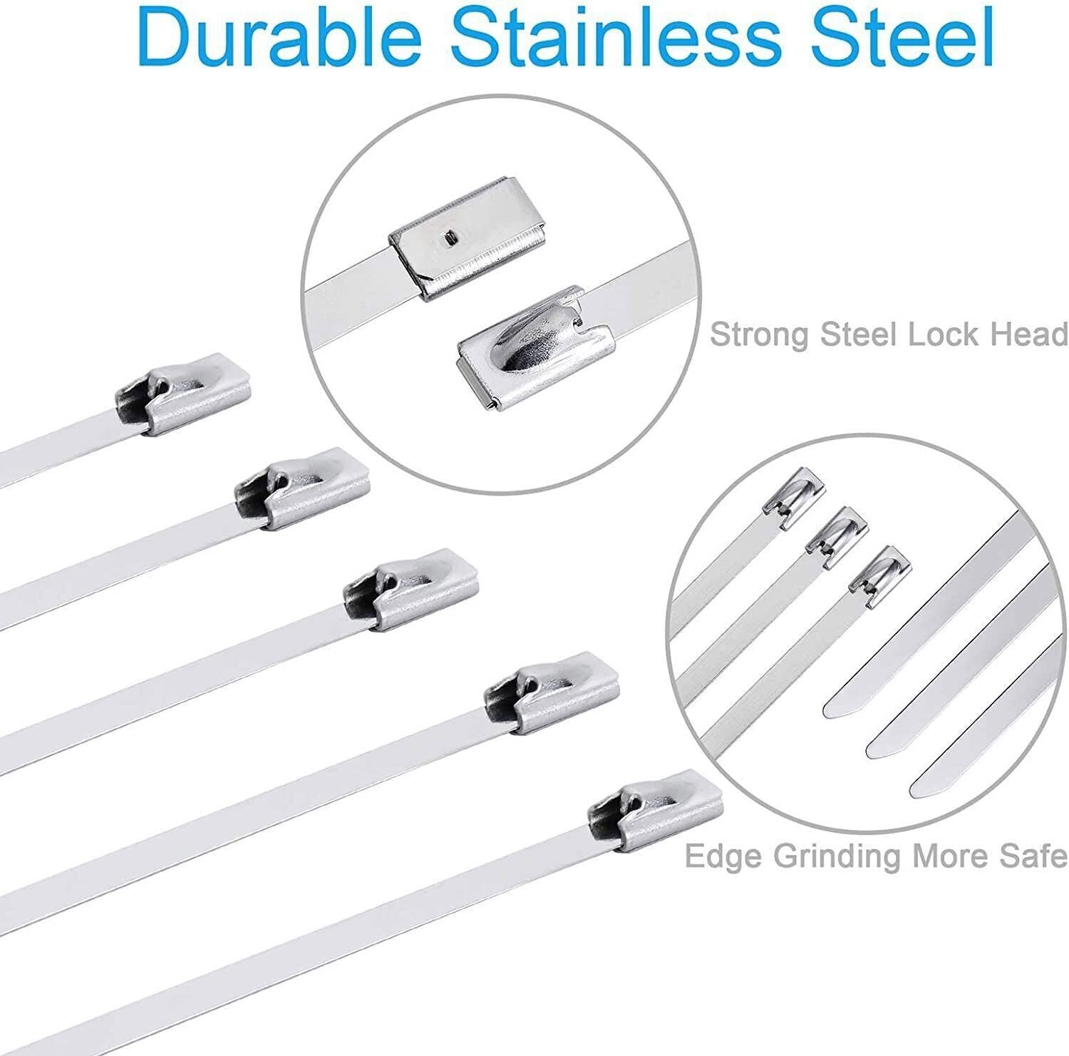US Heavy Duty Self-Locking Stainless Steel Metal Zip Ties 100 Pcs Cable Ties