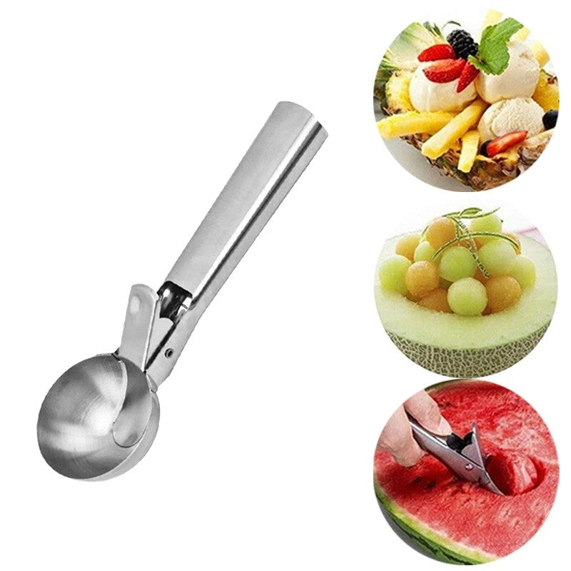 Stainless Steel Ice Cream Scoop Easy Trigger Cookie Watermelon Dough Spoon