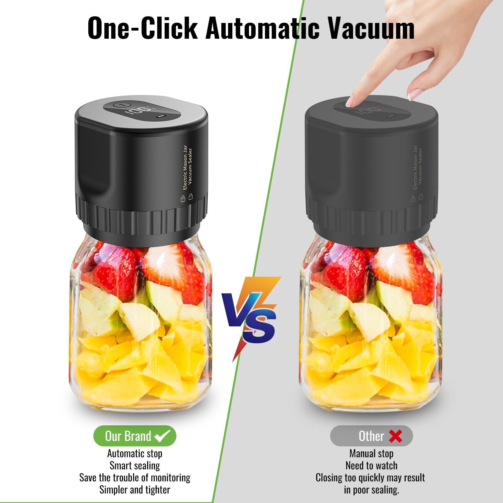 Mason Jar Electric Vacuum Sealer Kit for Wide & Regular Genie Jars &10 Lids