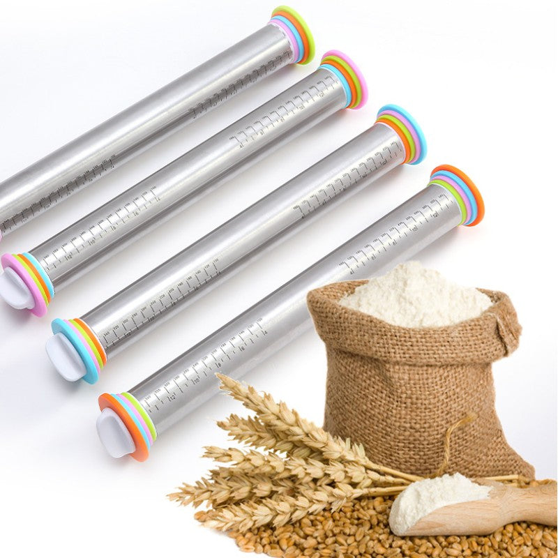 Adjustable Stainless Steel Rolling Pin with Thickness Rings Non-Stick Kitchen