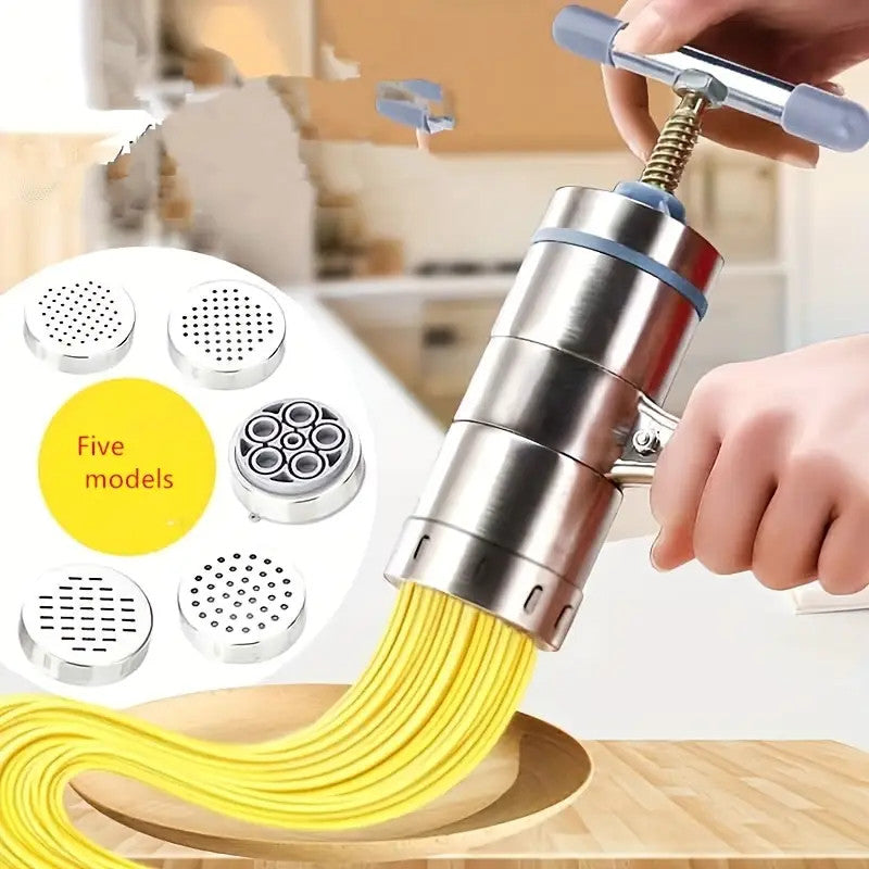 Stainless Steel Manual Pasta Maker Noodles Press Machine With 5 Noodle Molds