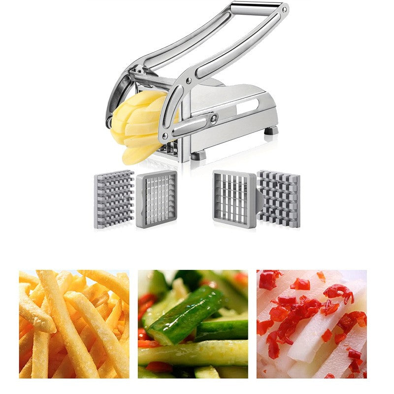 Stainless Steel French Fry Cutter Potato Slicer with 4 Interchangeable Blades