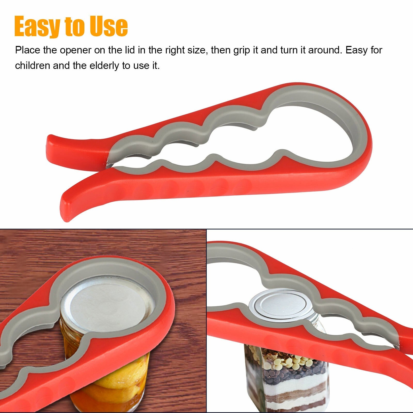 4 In 1 Jar Opener Rubber Quick Lid Bottle Cap Grip Twister Remover Kitchen Tool