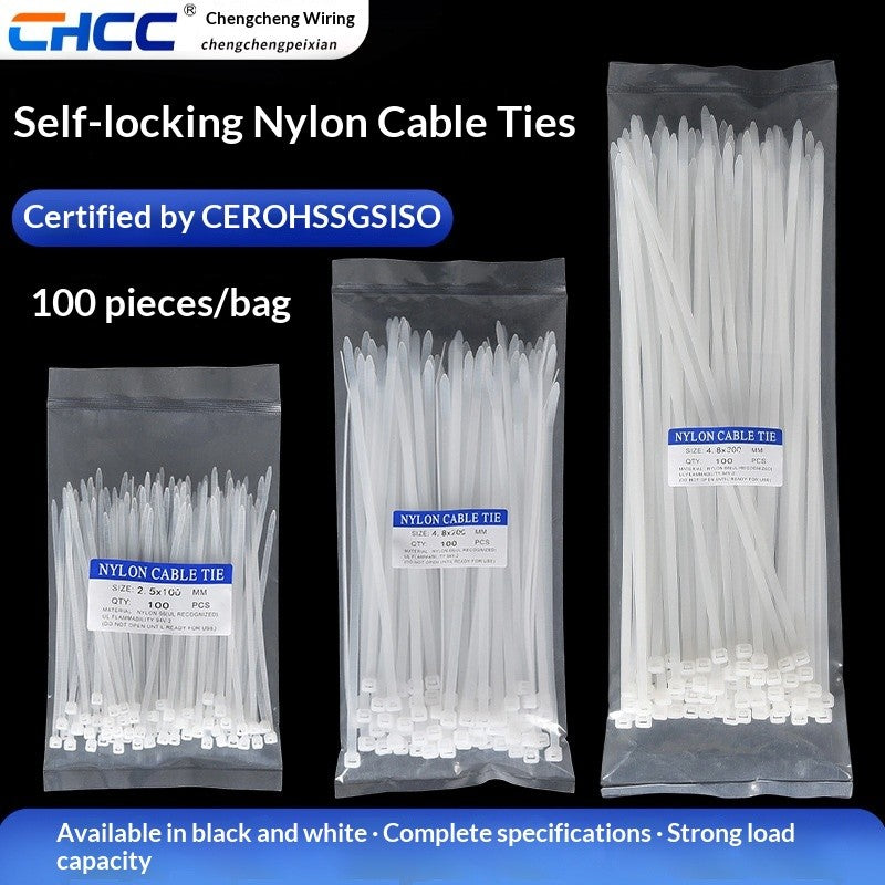 UL Nylon Cable Ties 100pc Black/White Heavy Duty UV Resistant Wire Zip Wrap