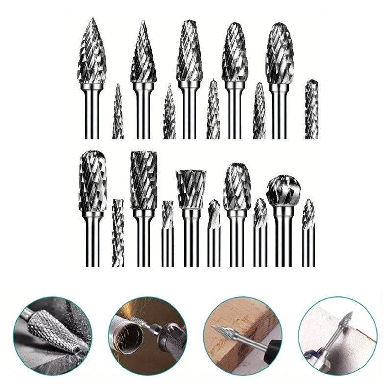 20pcs Tungsten Carbide Steel Rotary Burr Die Grinder Bit 1/8in Shank Carving Set