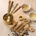 4 Pcs Golden Stainless Steel Measuring Spoons Non Slip Wooden Handle Baking Set