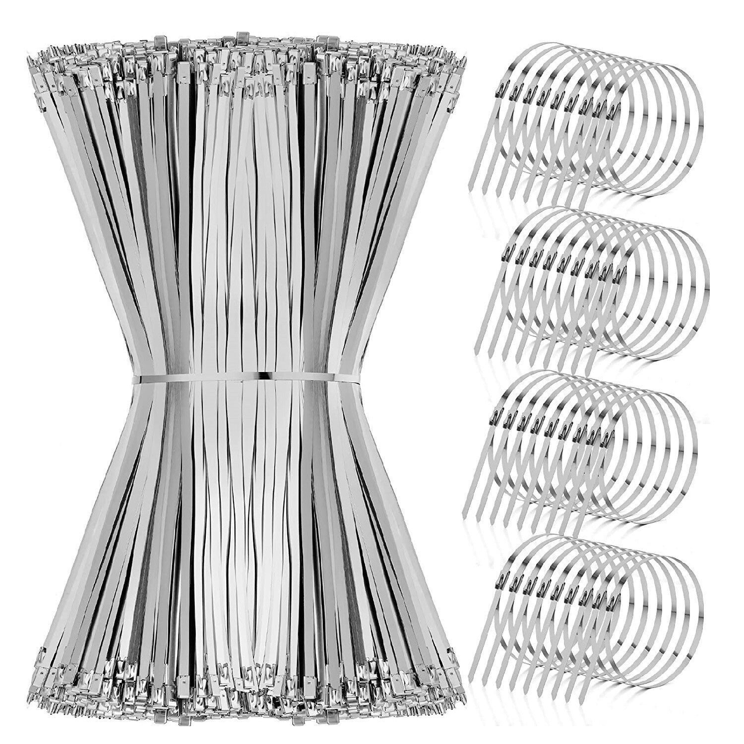 100-200Pcs Metal Stainless Steel Cable Zip Ties Heavy Duty Self-Locking 6"-20"