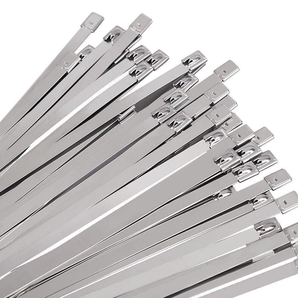 100-200Pcs Metal Stainless Steel Cable Zip Ties Heavy Duty Self-Locking 6"-20"