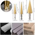 3PCS Titanium Coated HSS Step Drill Bit Cone Hole Cutter 3-12/4-12/4-20mm
