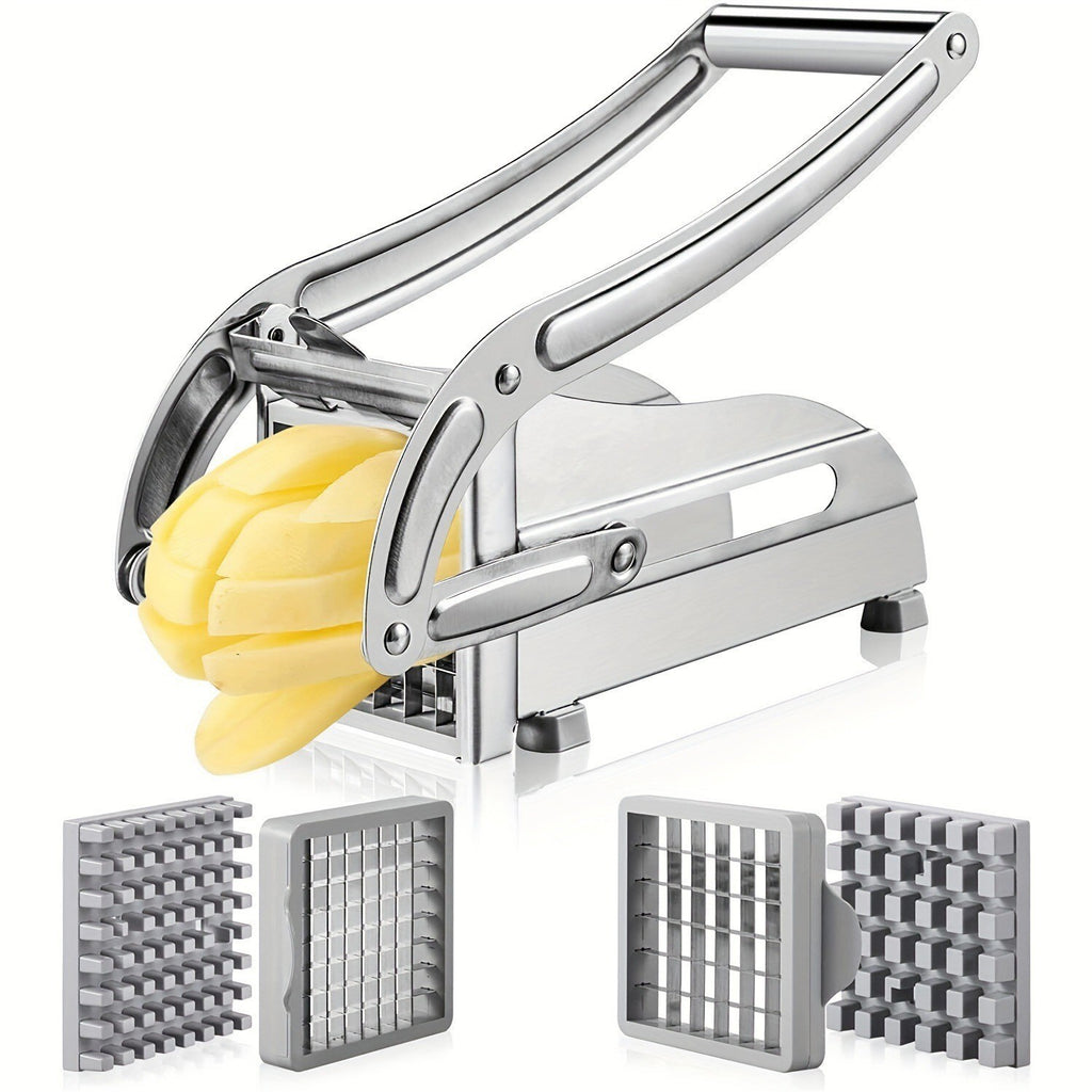Stainless Steel French Fry Cutter Potato Slicer with 4 Interchangeable Blades