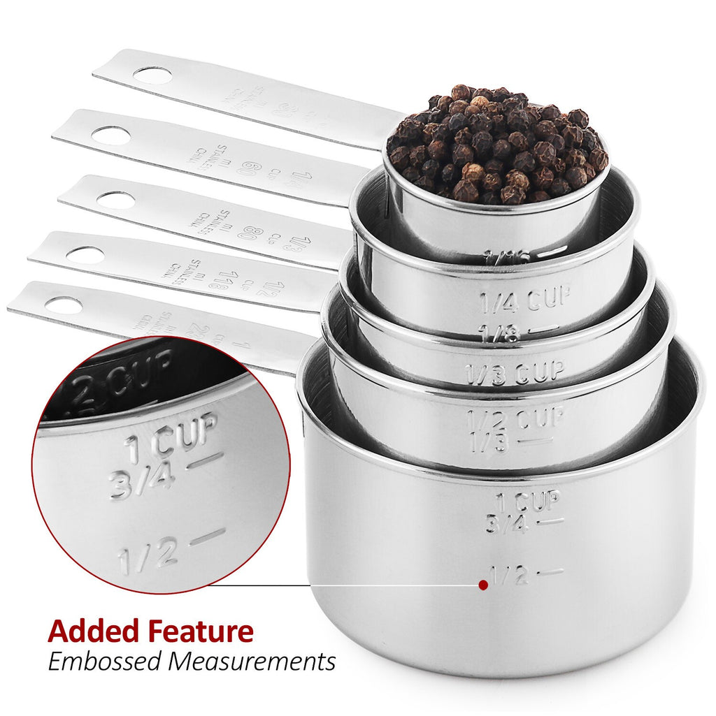 10 Pcs Stainless Steel Measuring Cups and Spoons Set for Dry & Liquid Baking