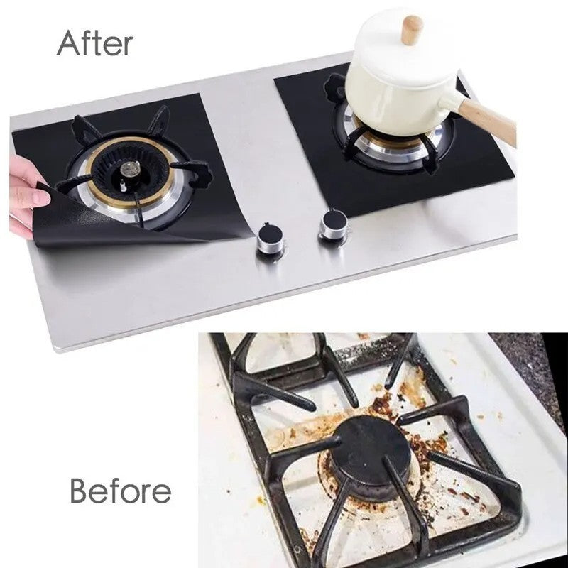 4Pcs Reusable Gas Range Stove Top Protector Liner Black Non-Stick Burner Covers