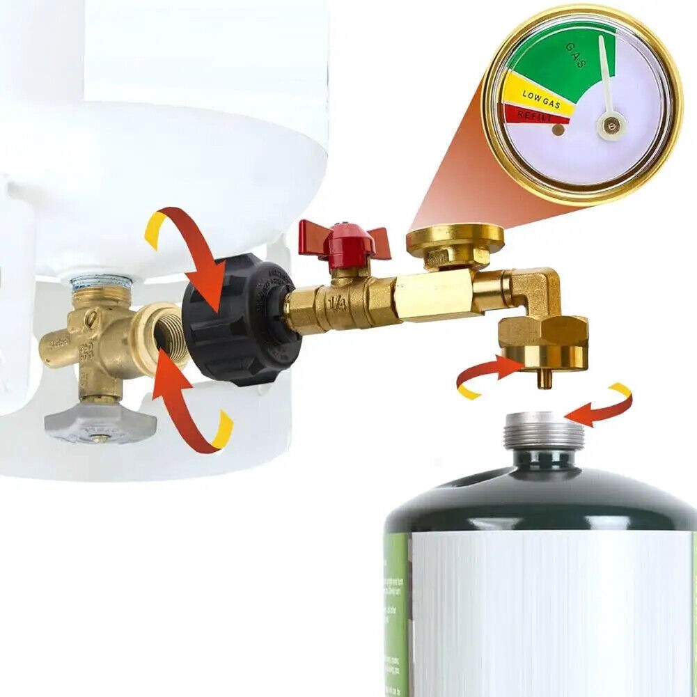 Propane Refill Adapter with ON-Off Valve & Pressure Gauge for 1-20LB Tank