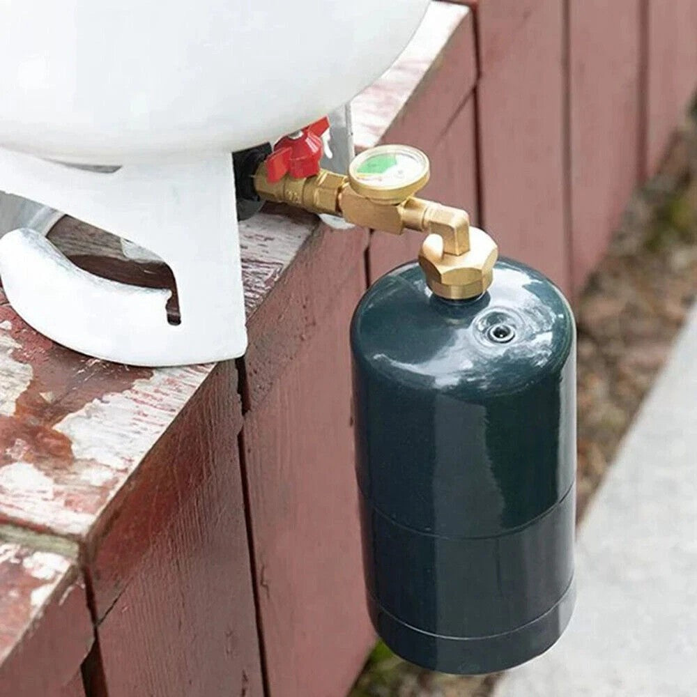 Propane Refill Adapter with ON-Off Valve & Pressure Gauge for 1-20LB Tank