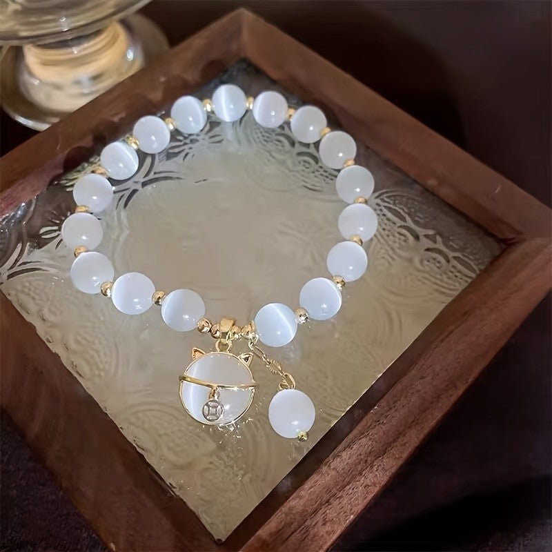 Moonstone Beads Cat Bracelet Lucky Attracting Wealth Women Jewelry Gift