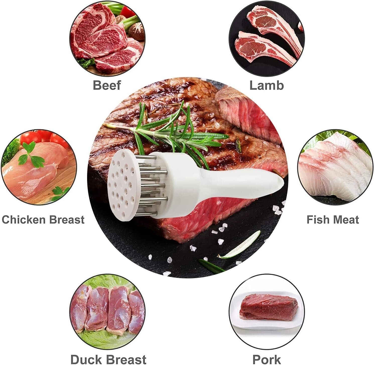 Meat Tenderizer Tool with 21 Ultra Sharp Stainless Steel Needle Dishwasher Safe