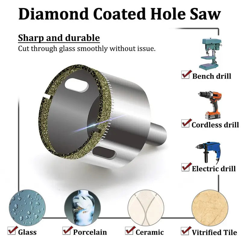 15Pcs Diamond Hole Saw Drill Bit Set Glass Tile Ceramic Marble Cut Guide Tool