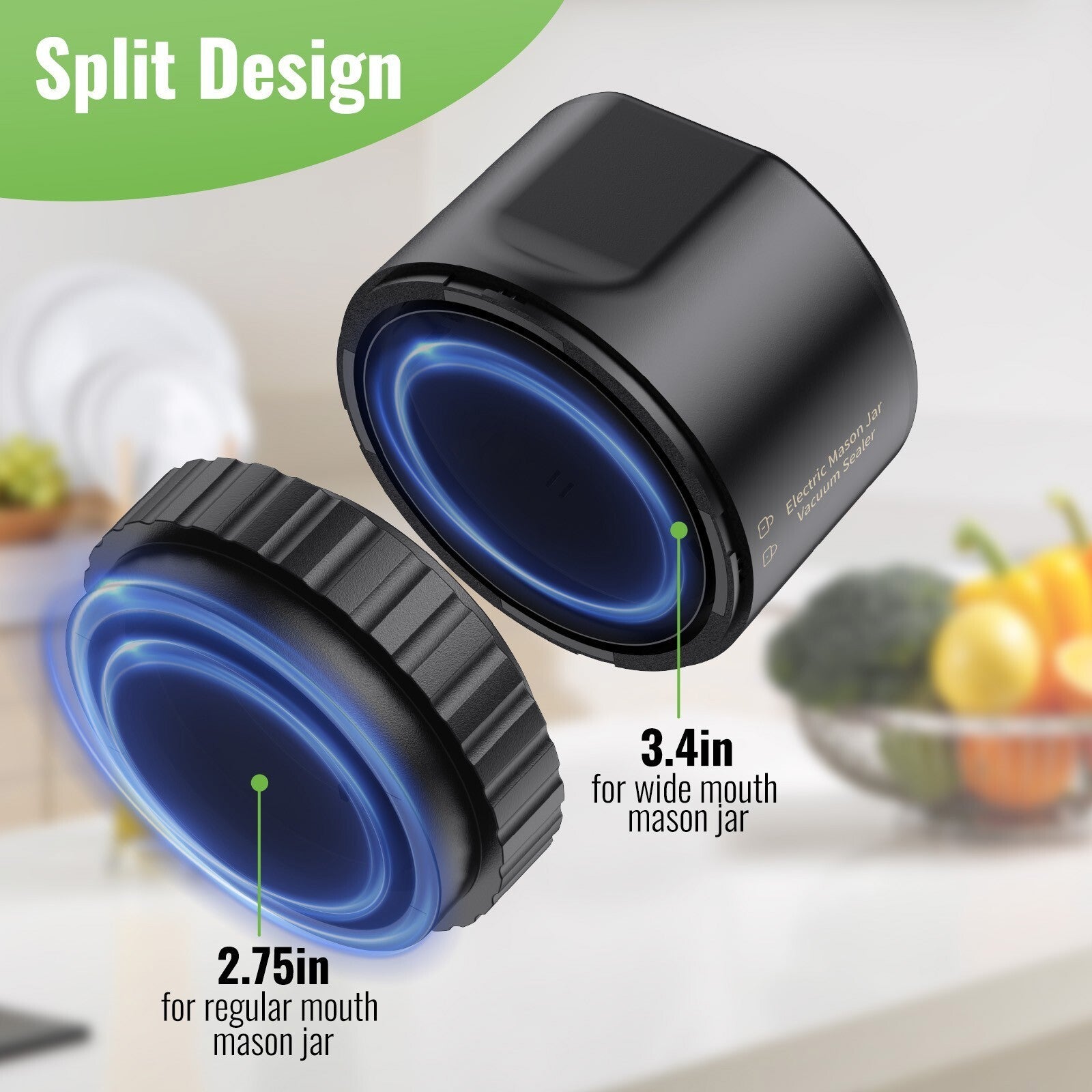 Mason Jar Electric Vacuum Sealer Kit for Wide & Regular Genie Jars &10 Lids