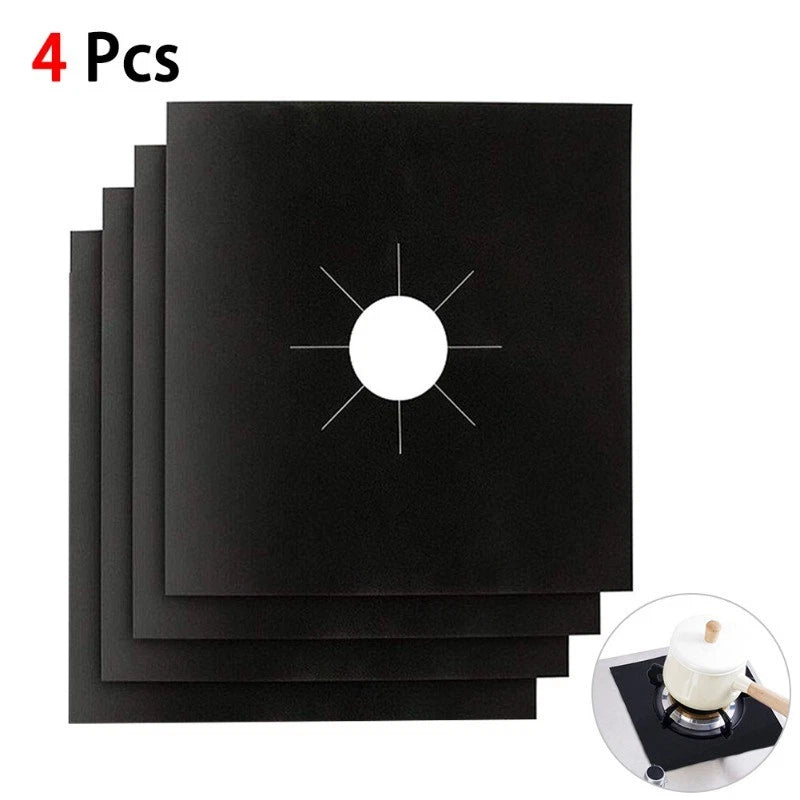 4Pcs Reusable Gas Range Stove Top Protector Liner Black Non-Stick Burner Covers