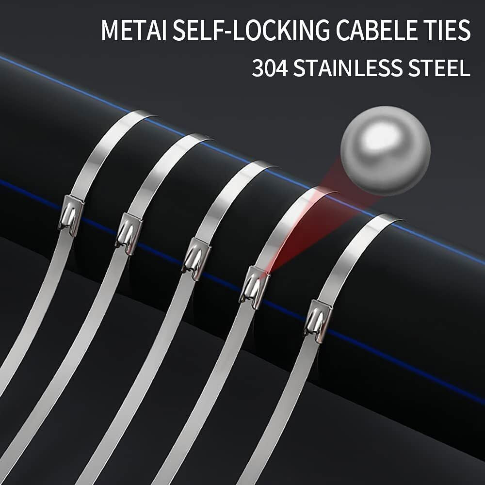 100-200Pcs Metal Stainless Steel Cable Zip Ties Heavy Duty Self-Locking 6"-20"