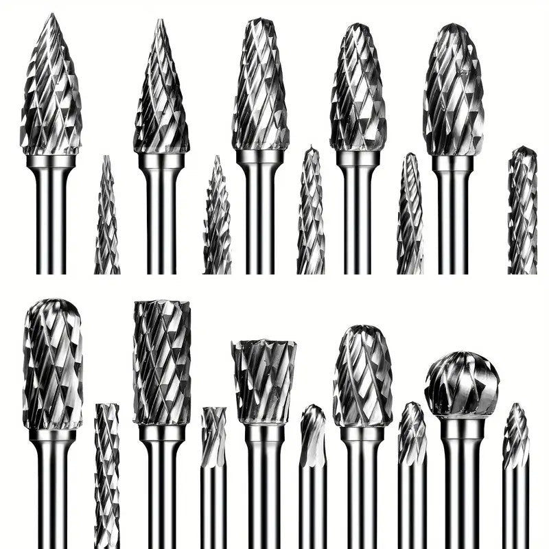 20pcs Tungsten Carbide Steel Rotary Burr Die Grinder Bit 1/8in Shank Carving Set
