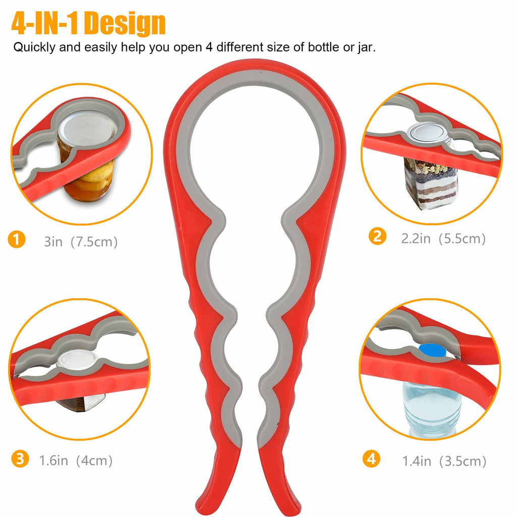 4 In 1 Jar Opener Rubber Quick Lid Bottle Cap Grip Twister Remover Kitchen Tool