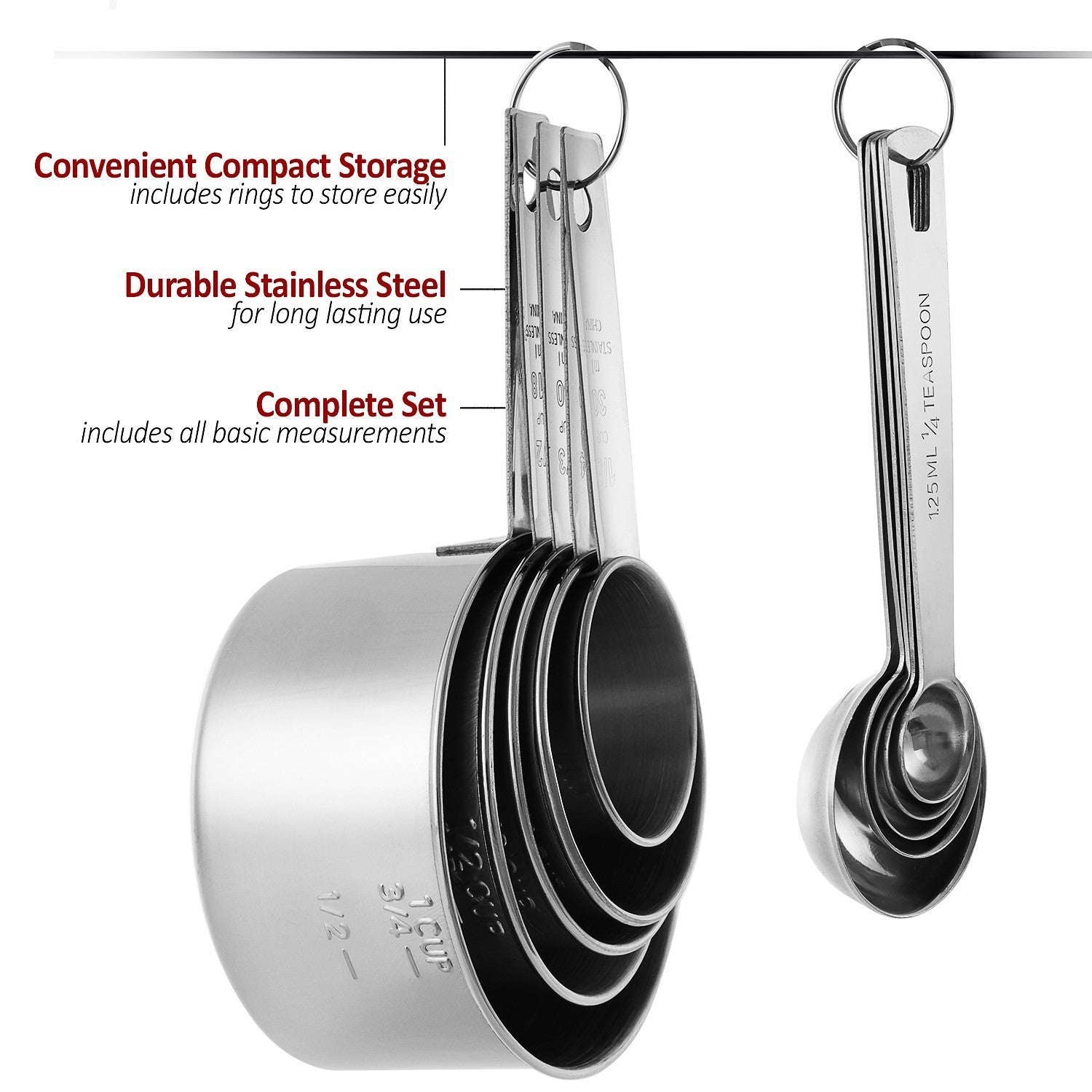 10 Pcs Stainless Steel Measuring Cups and Spoons Set for Dry & Liquid Baking