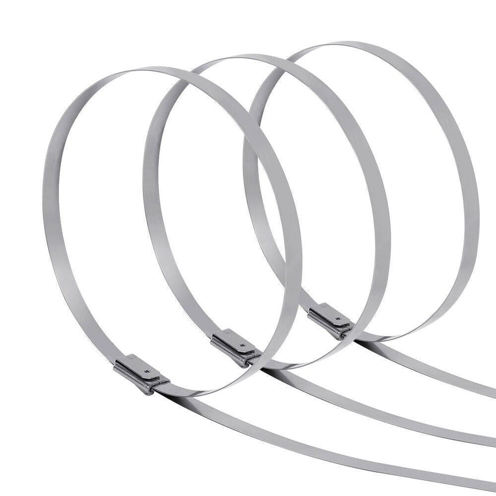100-200Pcs Metal Stainless Steel Cable Zip Ties Heavy Duty Self-Locking 6"-20"