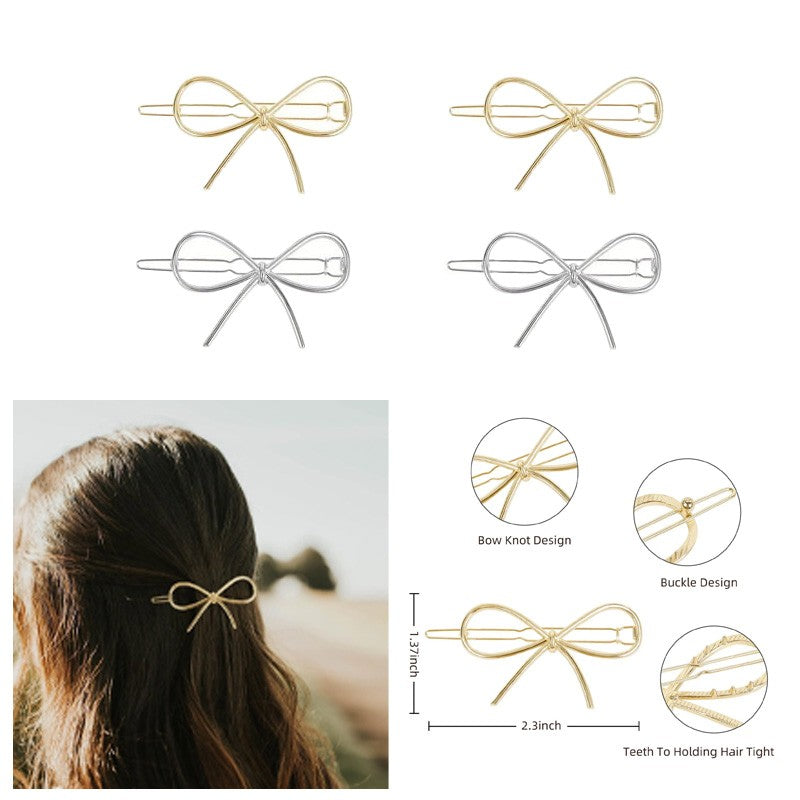 4pcs Metal Bow Hair Clips Barrettes Chic Hair Pin Simple Hair Accessories