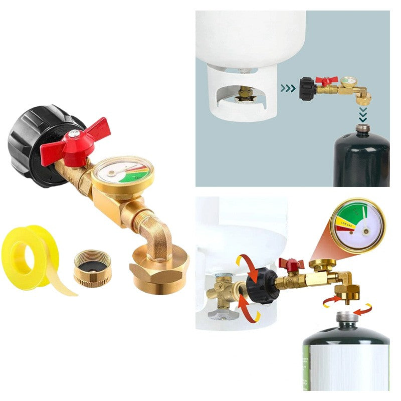 Propane Refill Adapter with ON-Off Valve & Pressure Gauge for 1-20LB Tank
