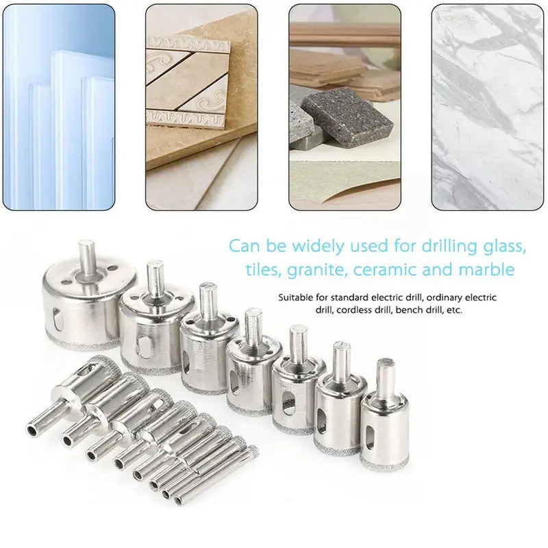 15Pcs Diamond Hole Saw Drill Bit Set Glass Tile Ceramic Marble Cut Guide Tool