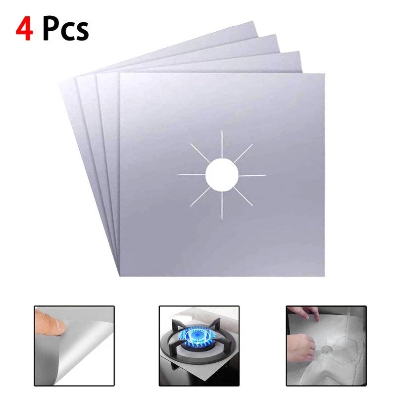 4Pcs Reusable Gas Range Stove Top Protector Liner Black Non-Stick Burner Covers