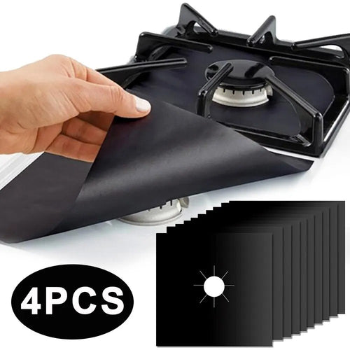 4Pcs Reusable Gas Range Stove Top Protector Liner Black Non-Stick Burner Covers