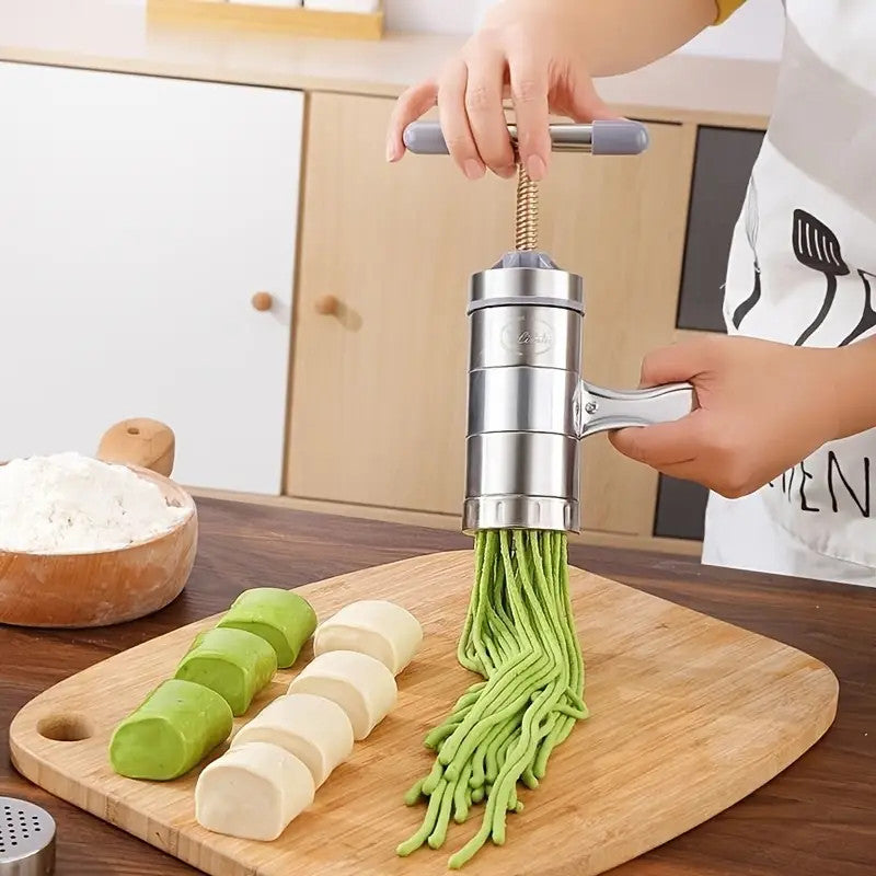 Stainless Steel Manual Pasta Maker Noodles Press Machine With 5 Noodle Molds