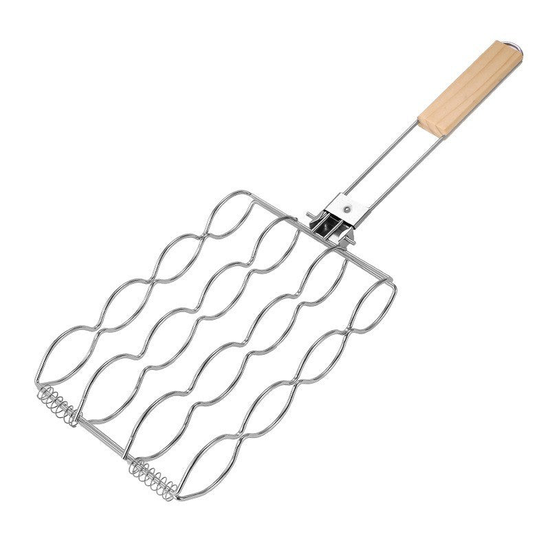 BBQ Corn Grilling Basket Rack Cooker Wooden Handle Corn on the Cob Tool