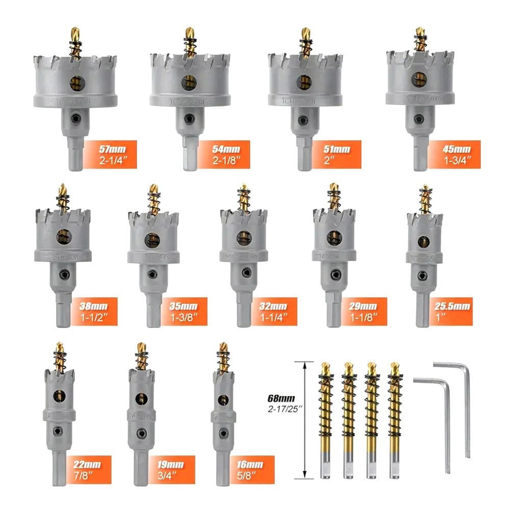 12Pcs TCT Carbide Hole Saw Kit Heavy Duty Metal Hole Cutter Drill Bits Set