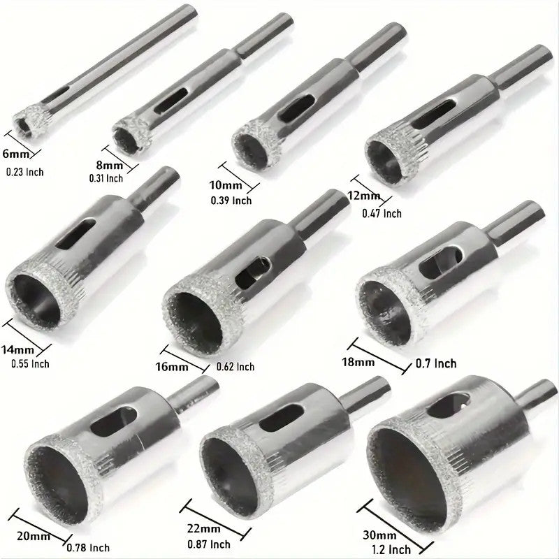 15Pcs Diamond Hole Saw Drill Bit Set Glass Tile Ceramic Marble Cut Guide Tool